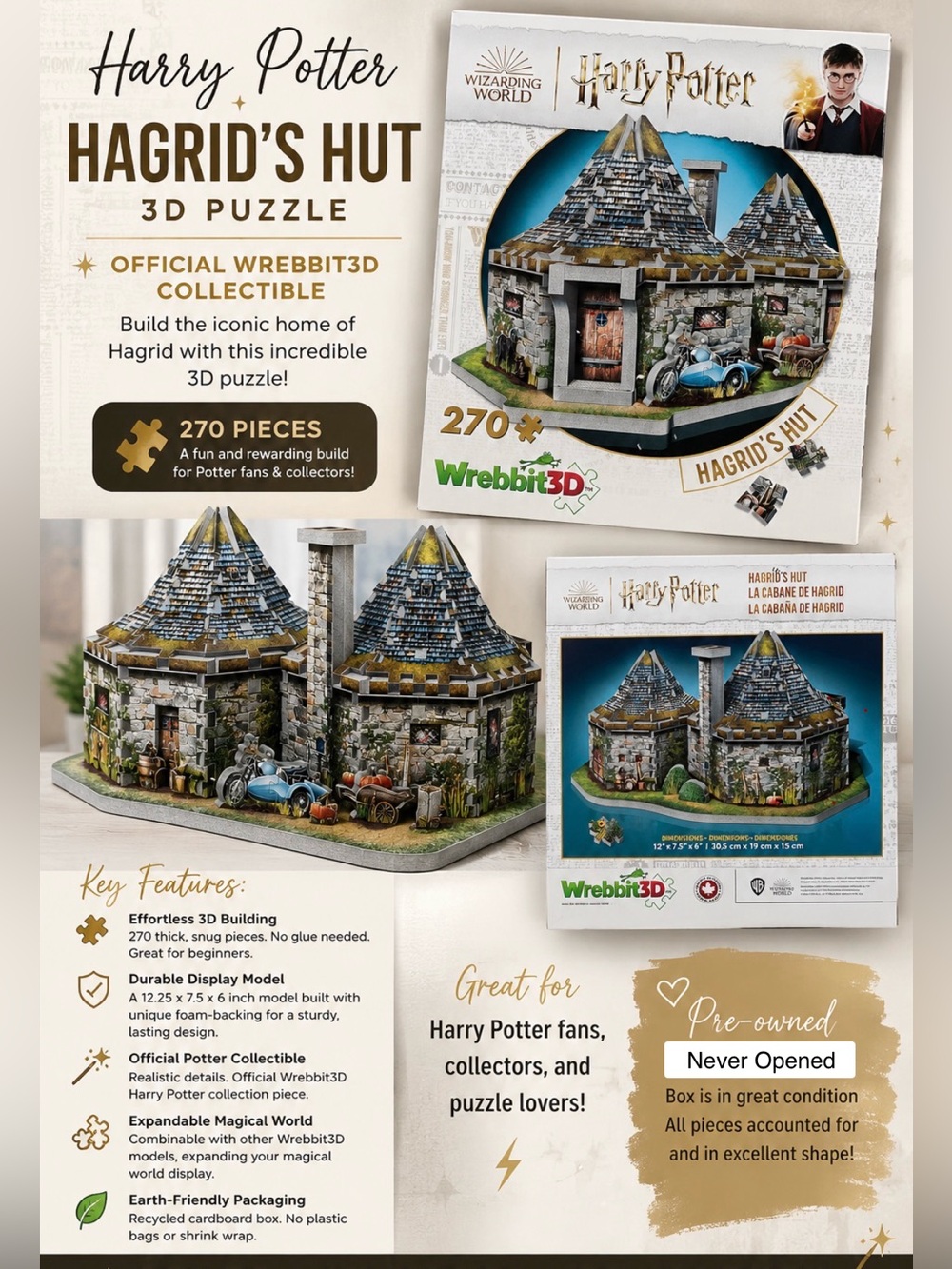 Harry Potter Hagrid's Hut 3D Puzzle - Stone Cottage with Blue Roofs